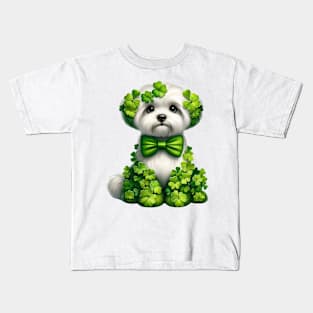 Clover Maltese Dog St Patricks Day Kids T-Shirt